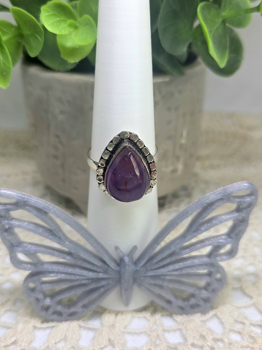 Sterling Silver Teardrop Amethyst Stone Ring